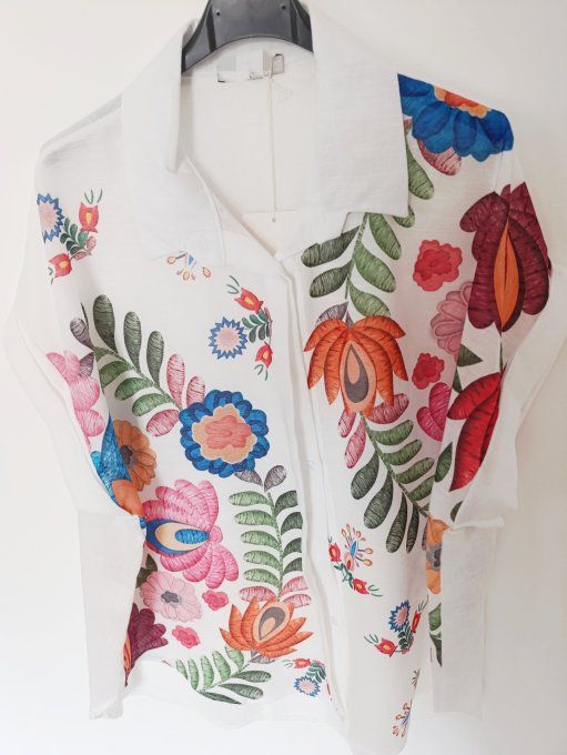 Chemise flower oversize effet lin t.u 36/44 en coton 