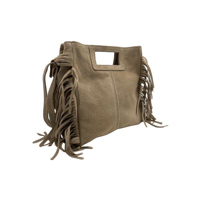 Sac à main franges en daim véritable  - Taupe,.noir ou vert clair