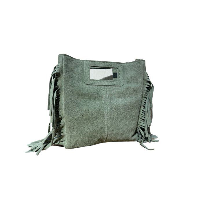 Sac à main franges en daim véritable  - Taupe,.noir ou vert clair