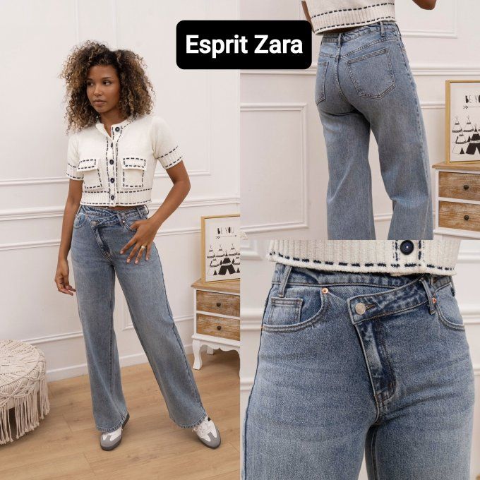 Jean inspi Zara detail original : taille asymétrique ,XS au Xl