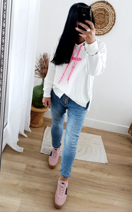 Sweat à capuche ICONIC blanc ou gris t.u 36/42