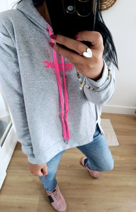 Sweat à capuche ICONIC blanc ou gris t.u 36/42