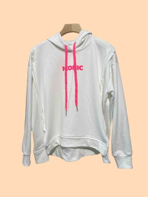 Sweat à capuche ICONIC blanc ou gris t.u 36/42