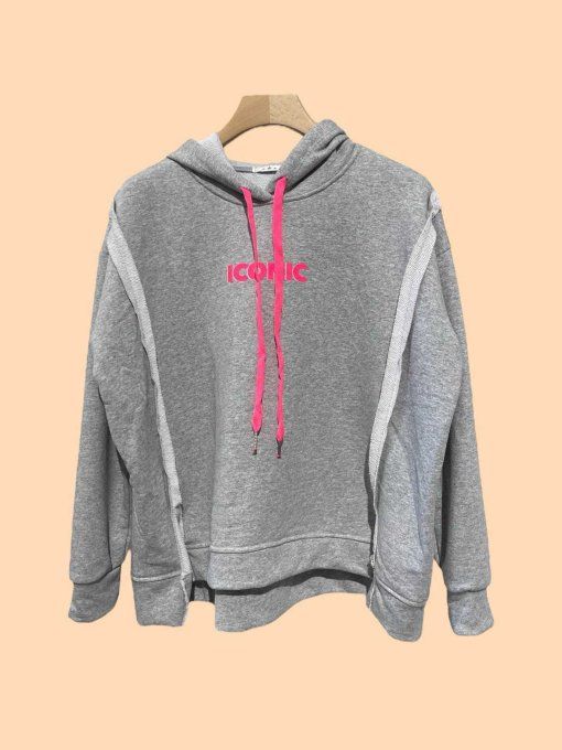 Sweat à capuche ICONIC blanc ou gris t.u 36/42