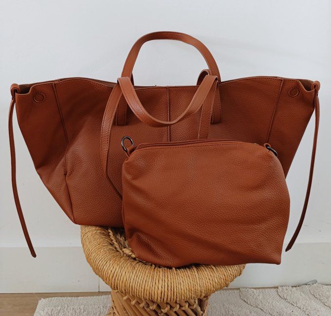 Grand sac camel esprit Polene simili 