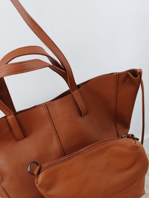 Grand sac camel esprit Polene simili 