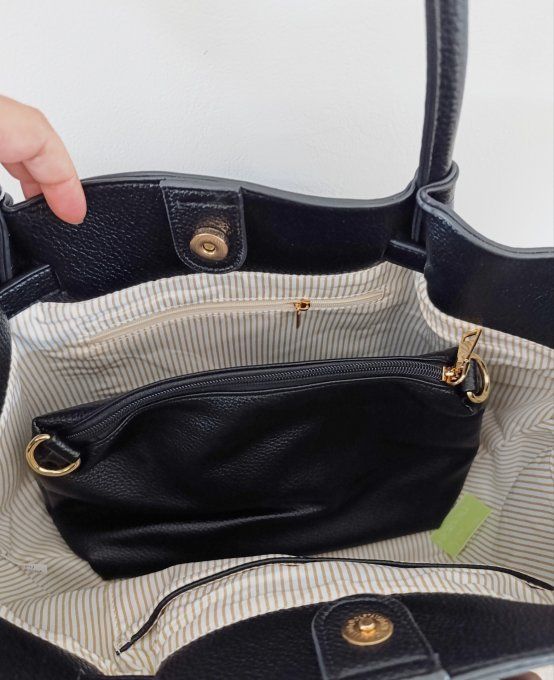 Grand sac noir esprit Demellier simili avec pochette 