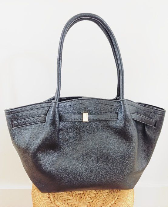 Grand sac noir esprit Demellier simili avec pochette 