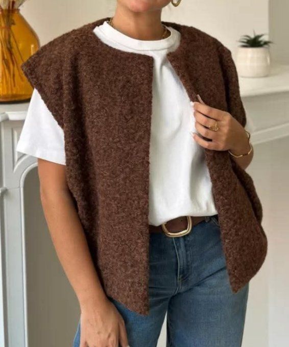 Gilet sans manches effet laine bouillie Marron