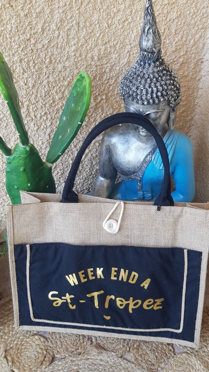 Cabas rectangulaire inscription Week end a saint Tropez Leshowroombyv