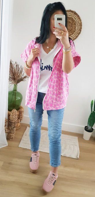 Sweat zipée manches courtes léopard fluo jusqu'au 42  - Copie