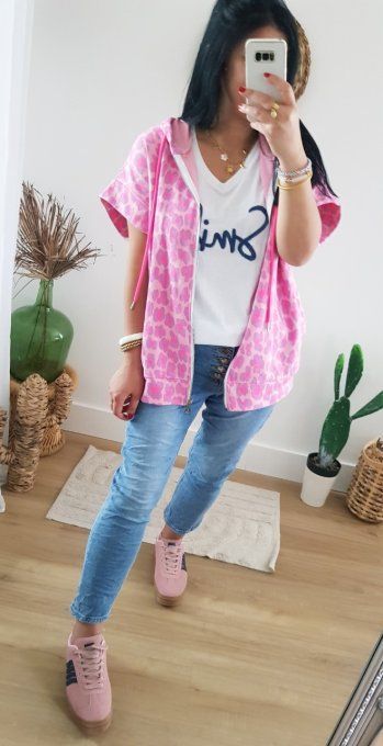 Sweat zipée manches courtes léopard fluo jusqu'au 42  - Copie