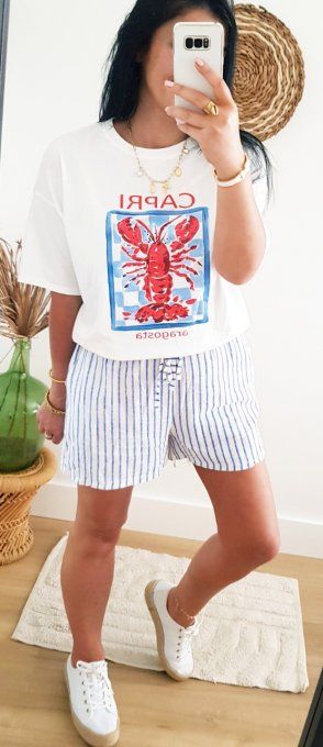 Short rayé bleu et blanc coton t.u jusqu'au 42 