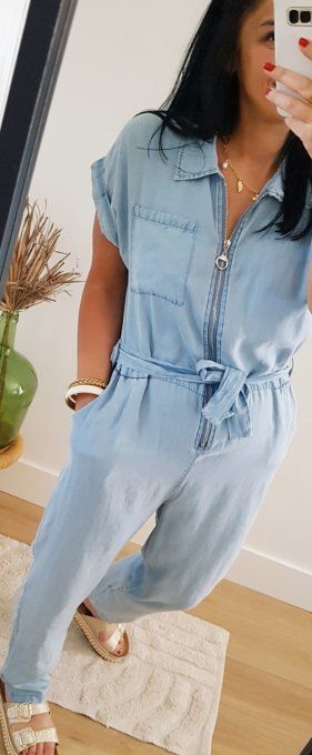 Belle combi pantalon jean en tencel
