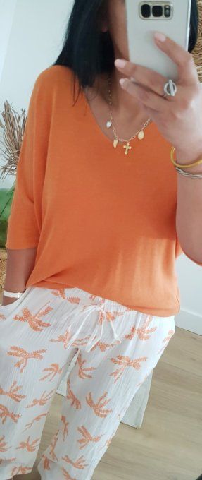 Pull léger orange manches 3/4 t.u jusqu'au 40