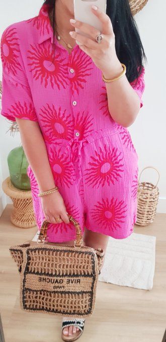 Combishort soleil 2 tailles en gaze de coton
