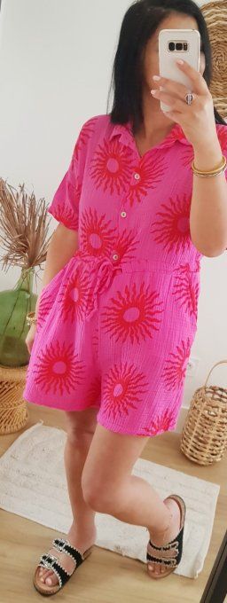 Combishort soleil 2 tailles en gaze de coton