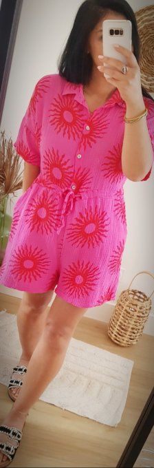 Combishort soleil 2 tailles en gaze de coton