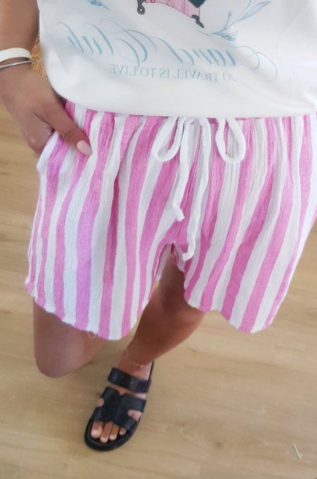 Short gaze de coton rayé rose ou bleu t.u 36 38 40