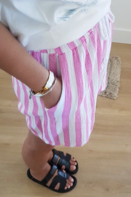 Short gaze de coton rayé rose ou bleu t.u 36 38 40