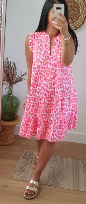 Belle robe gaze de coton imprimé animal flash t.u jusqu'au 44
