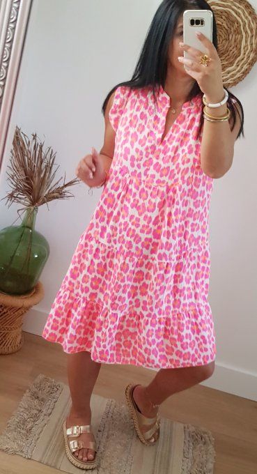 Belle robe gaze de coton imprimé animal flash t.u jusqu'au 44