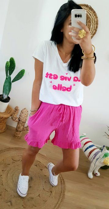 Short gaze de coton fuschia ou bleu roi t.u 36/42