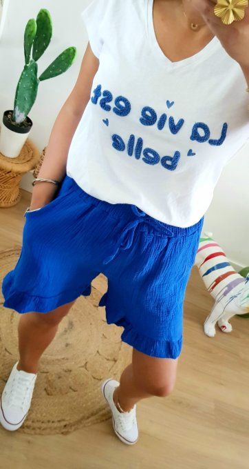 Short gaze de coton fuschia ou bleu roi t.u 36/42