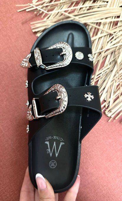 Mules serties  noires Rock confortables  