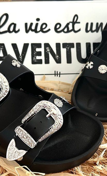 Mules serties  noires Rock confortables  