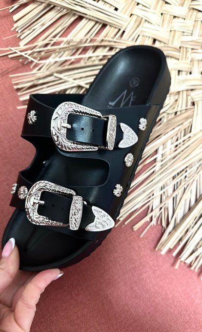 Mules serties  noires Rock confortables  