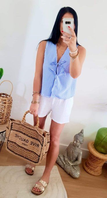 Short blanc en gaze de coton taille unique 36 au petit 42