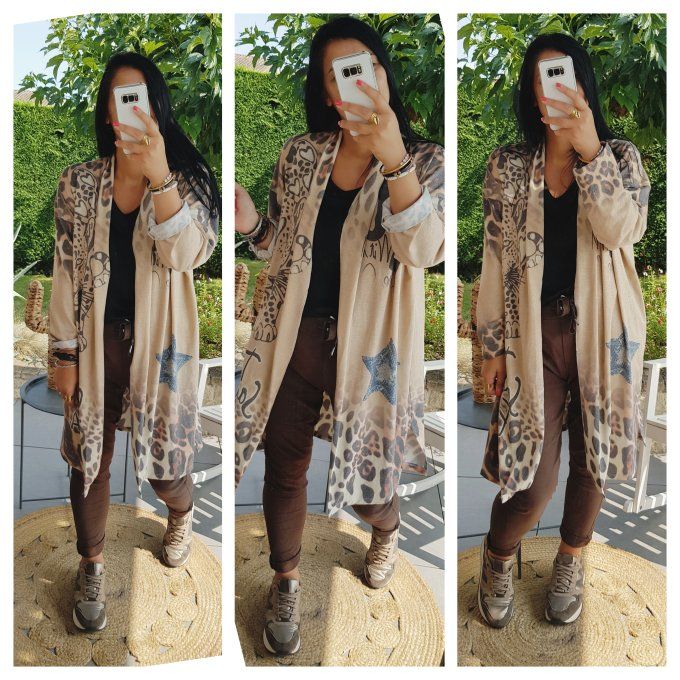 Gilet imprimé lurex tigre et étoile - T.U jusqu'au 44 46 