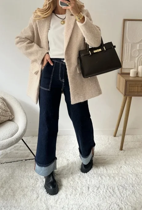 Veste Manteau  effet moumoute écru 