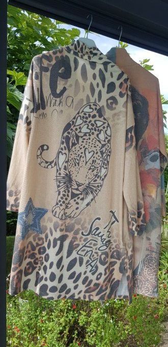 Gilet imprimé lurex tigre et étoile - T.U jusqu'au 44 46 